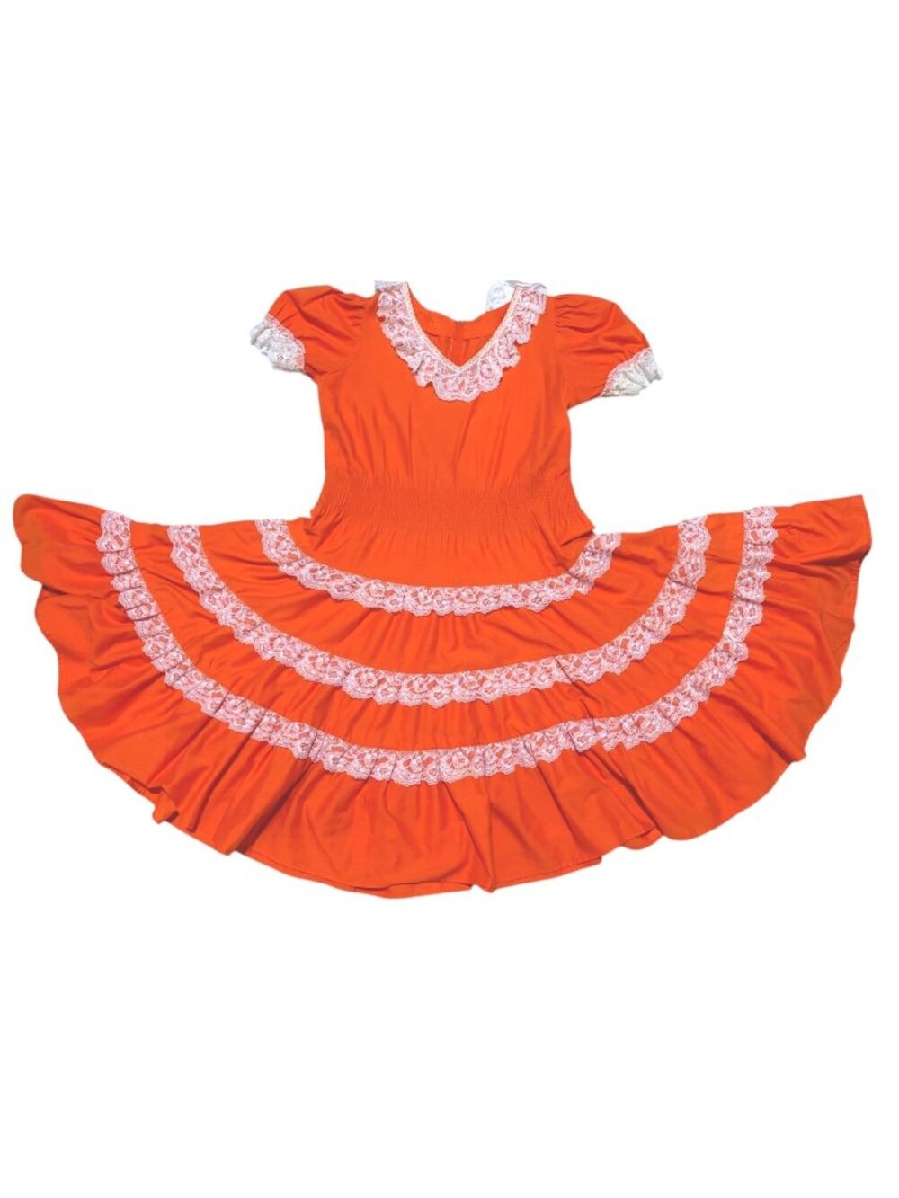 VTG Handmade Square Dancing Dress M Puff Sleeves Tiered Circle Skirt Rockabilly
